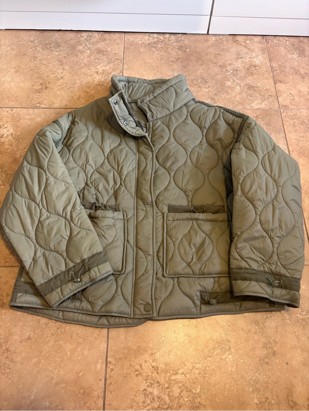 Quilted Olive Green Jacket - Lightweight Puffer Coat